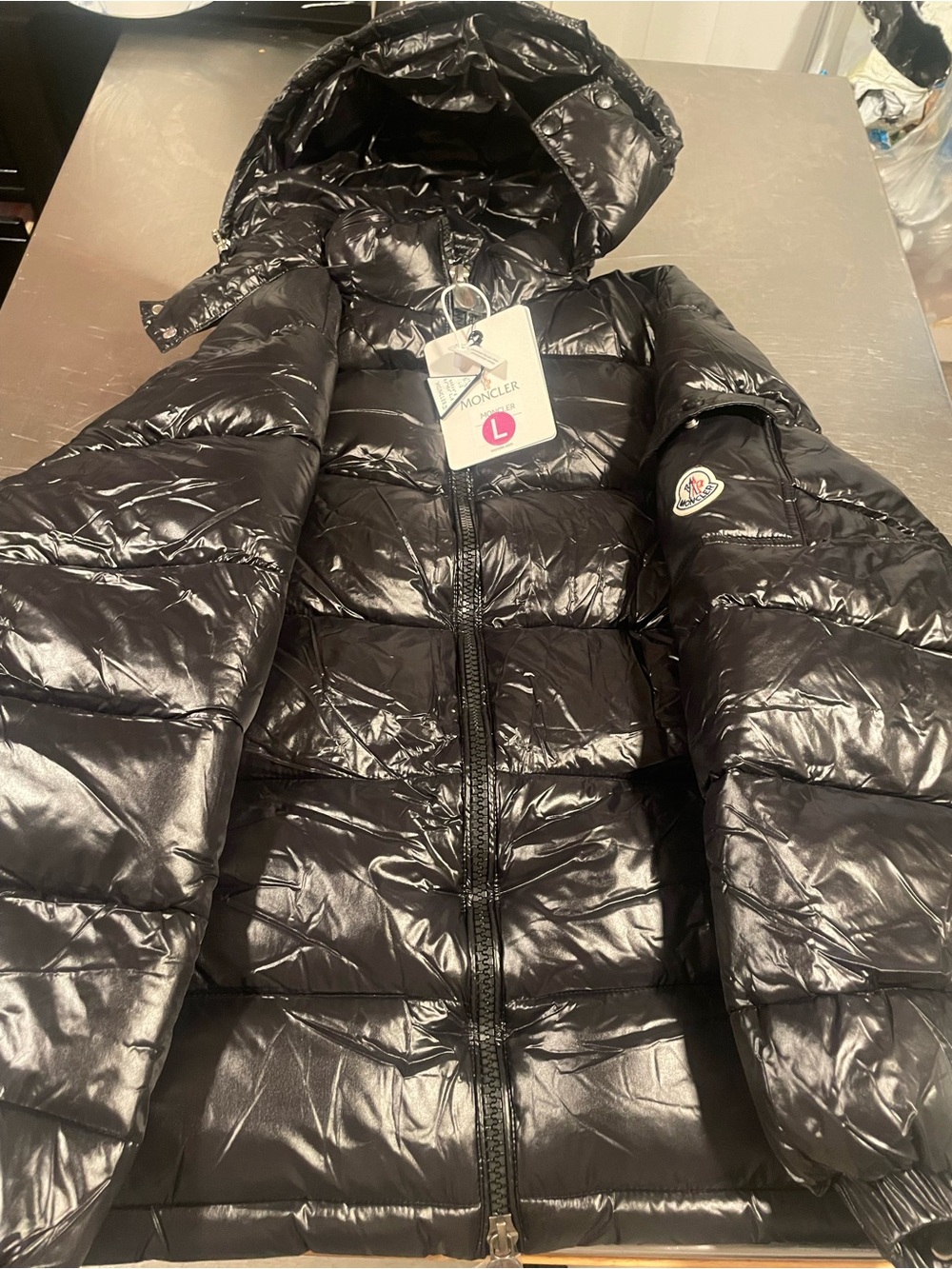 Moncler Shiny Black Quilted Hooded Puffer Jacket